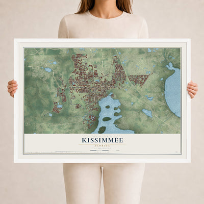 Kissimmee, Florida map print, 24" x 36" W/ White Ayous Wood Frame mockup