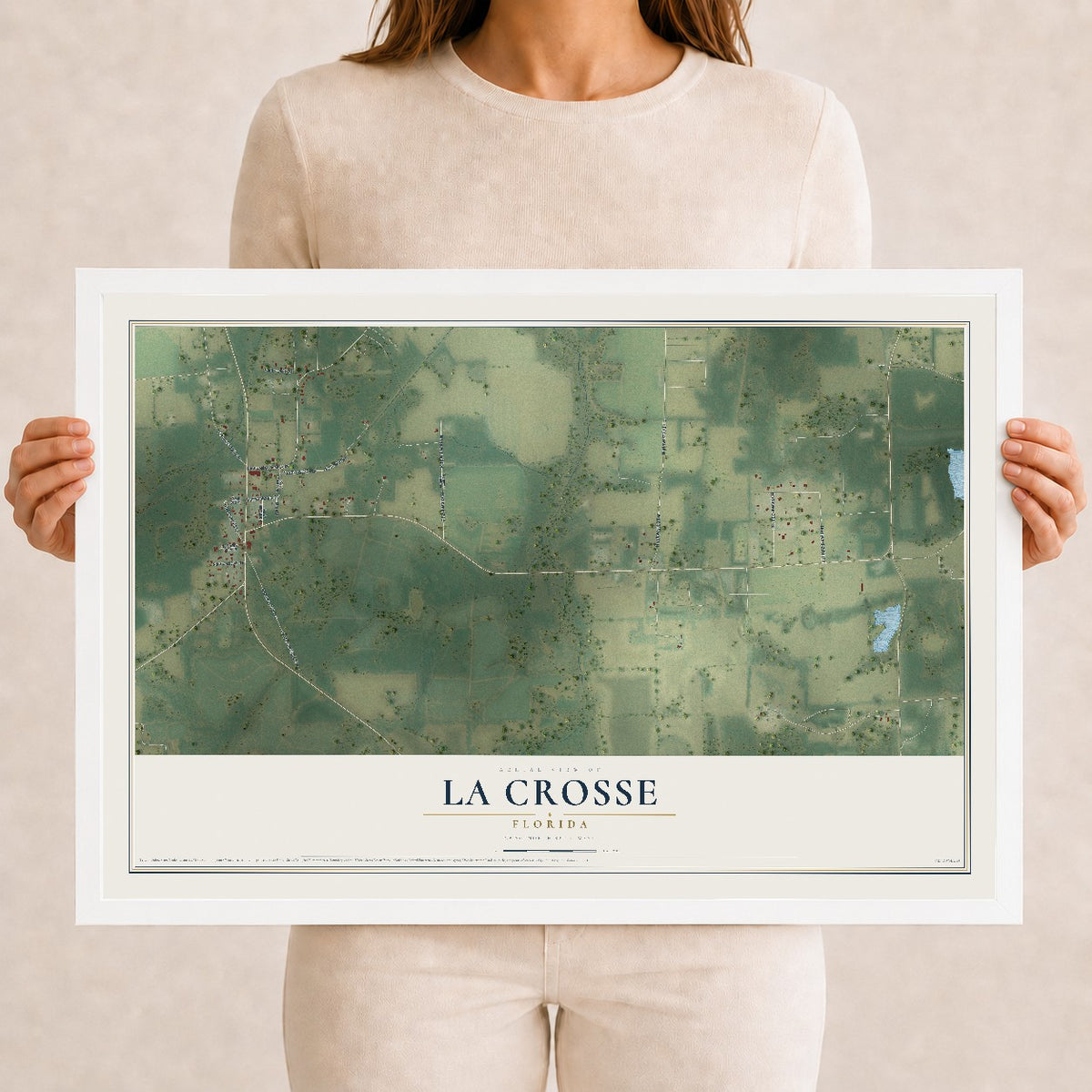 La Crosse, Florida map print, 12" x 18" W/ White Ayous Wood Frame mockup