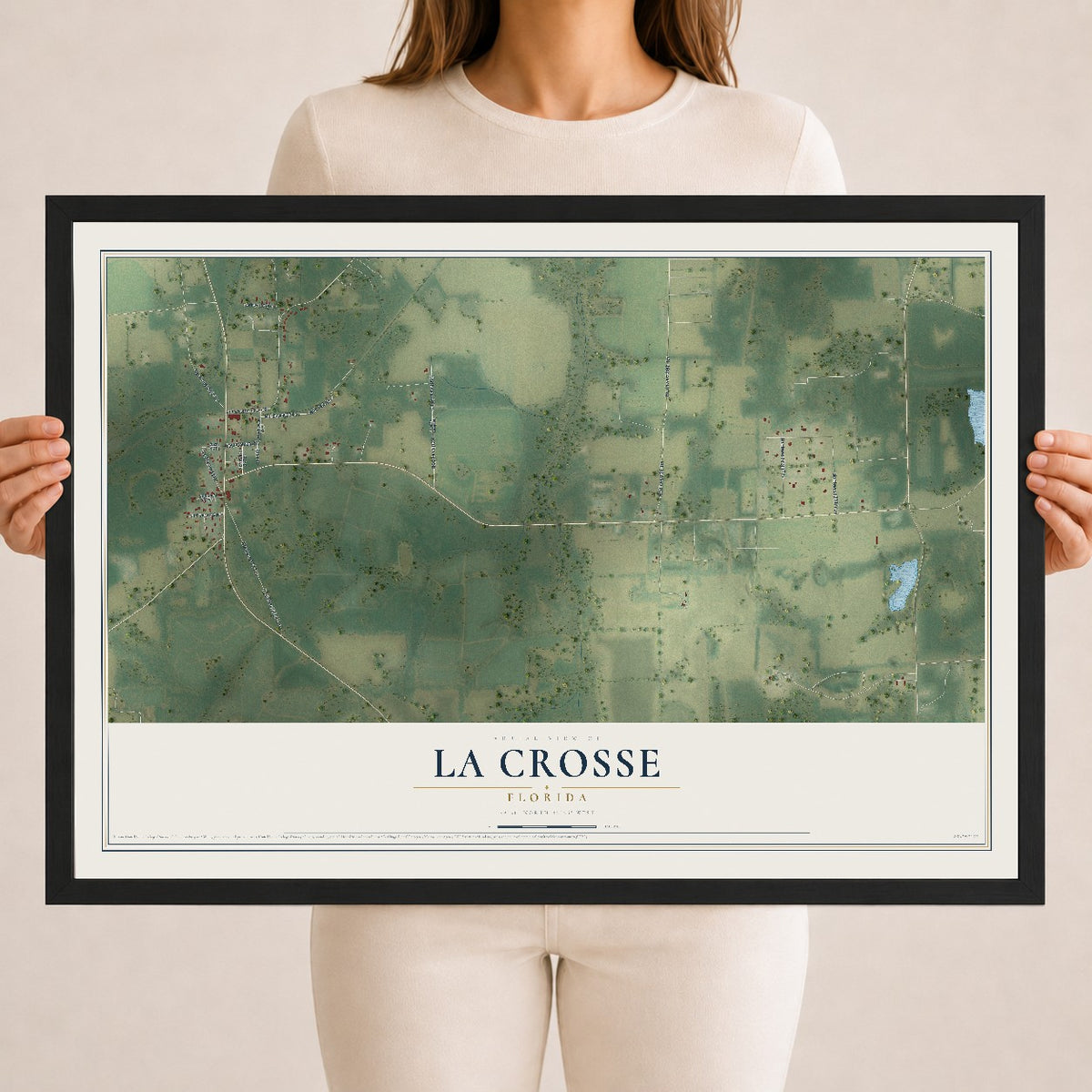 La Crosse, Florida map print, 18" x 24" W/ Black Ayous Wood Frame mockup