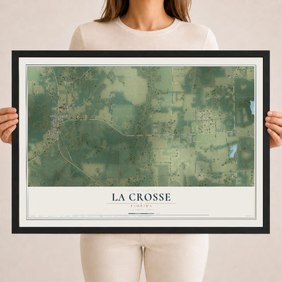 La Crosse, Florida map print, 18" x 24" W/ Black Ayous Wood Frame mockup