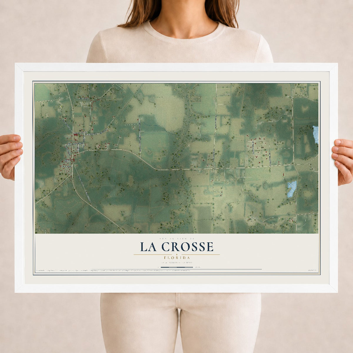 La Crosse, Florida map print, 18" x 24" W/ White Ayous Wood Frame mockup