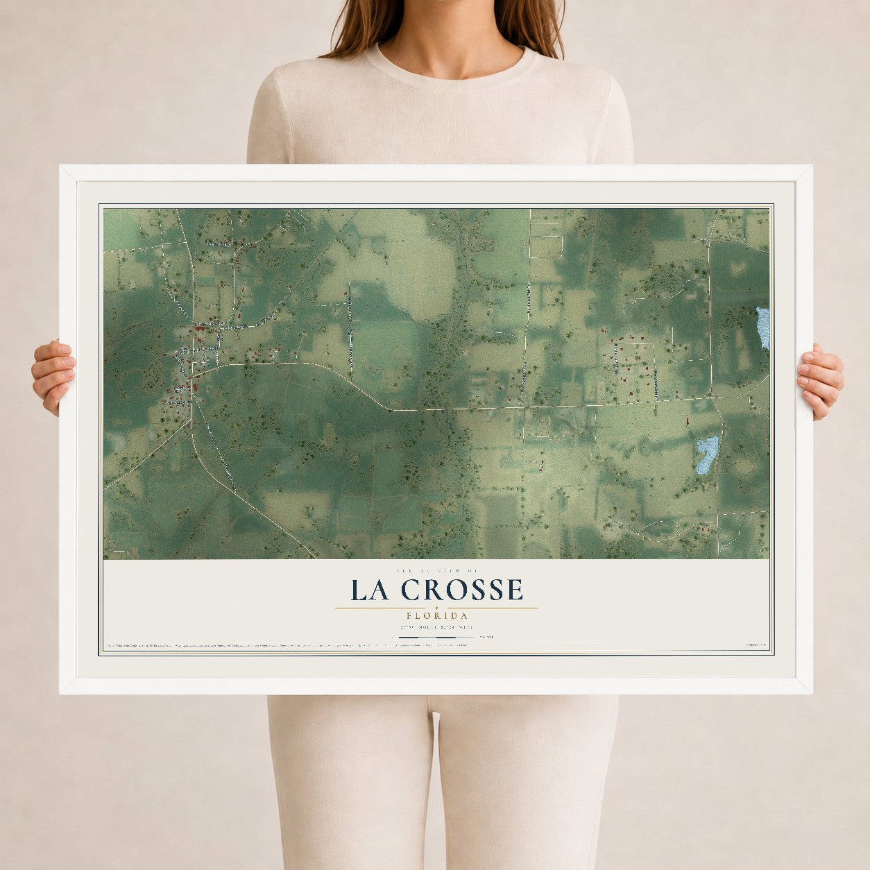 La Crosse, Florida map print, 24" x 36" W/ White Ayous Wood Frame mockup