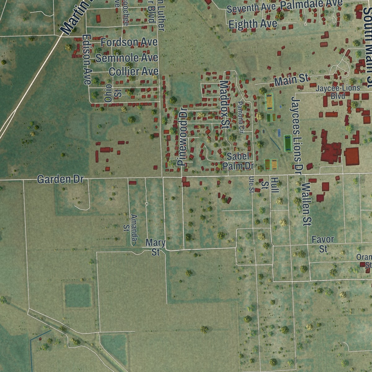 Close-up 2 of the LaBelle, Florida map artwork