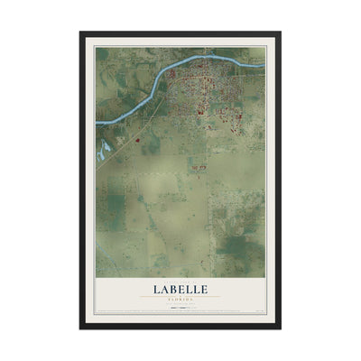 LaBelle, Florida map print, 12" x 18" W/ Black Ayous Wood Frame mockup