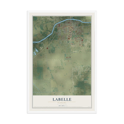 LaBelle, Florida map print, 12" x 18" W/ White Ayous Wood Frame mockup