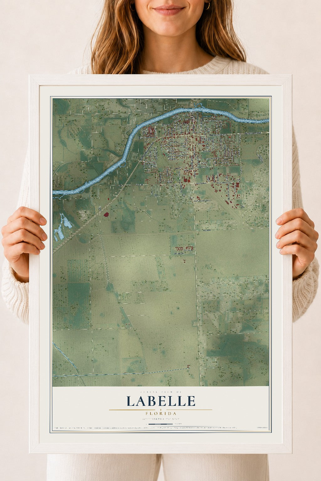 LaBelle, Florida map print, 18" x 24" W/ White Ayous Wood Frame mockup