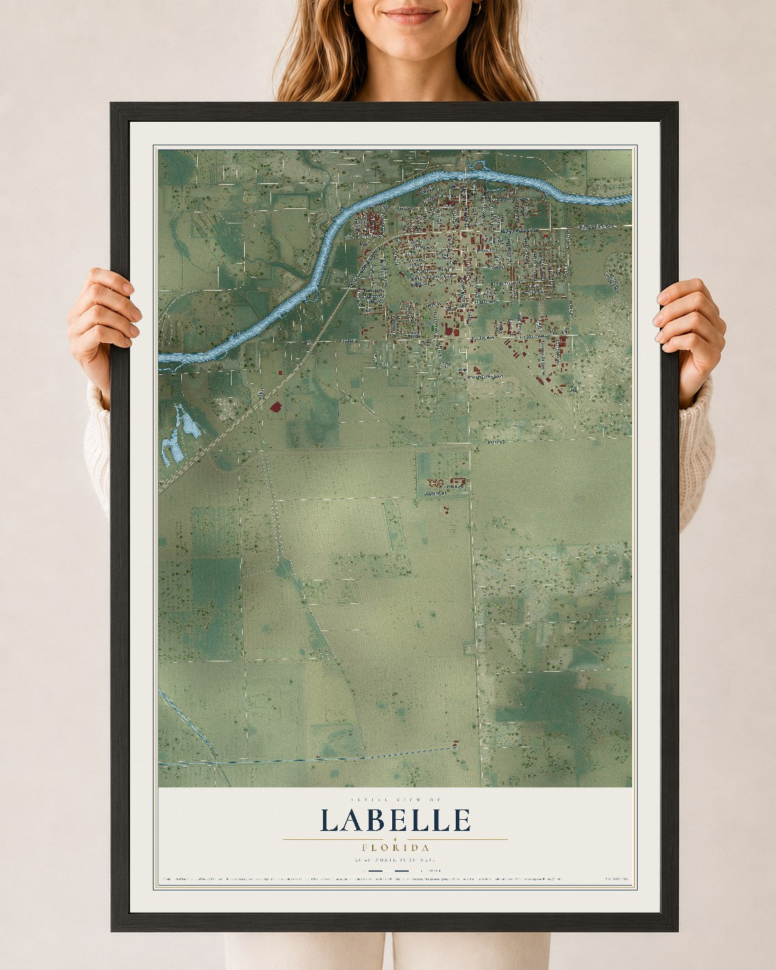 LaBelle, Florida map print, 24" x 36" W/ Black Ayous Wood Frame mockup