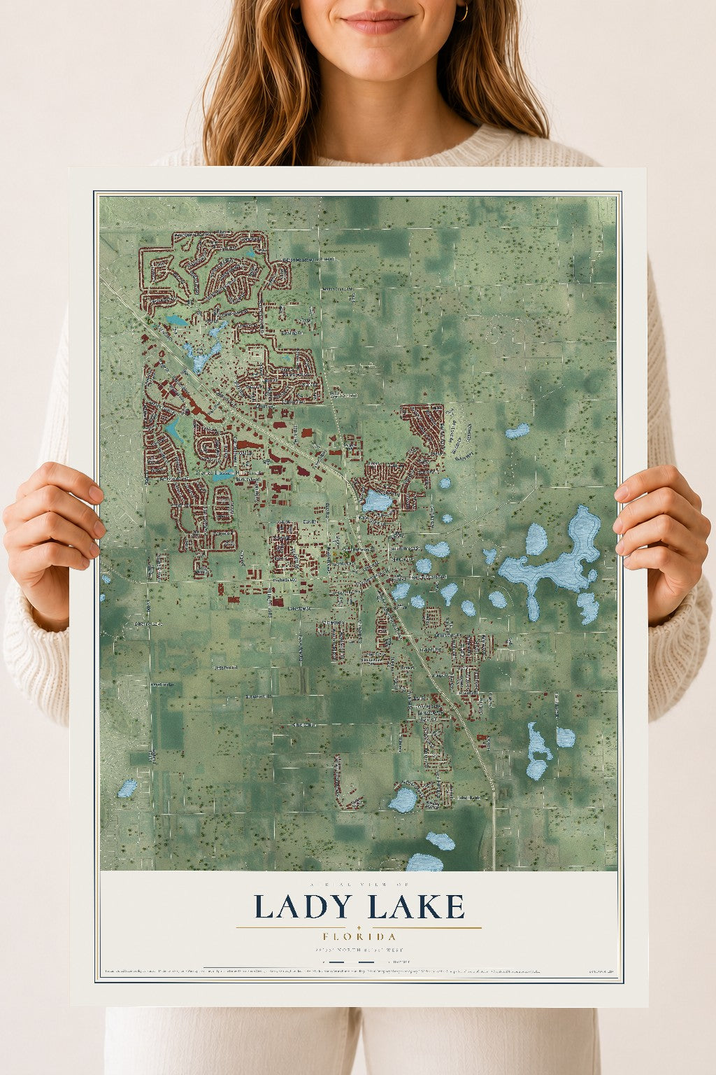 Lady Lake, Florida map print, 18" x 24" Archival Matte Print mockup