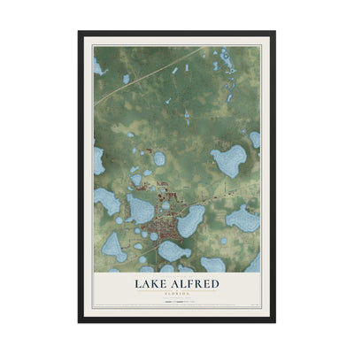 Lake Alfred, Florida map print, 12" x 18" W/ Black Ayous Wood Frame mockup