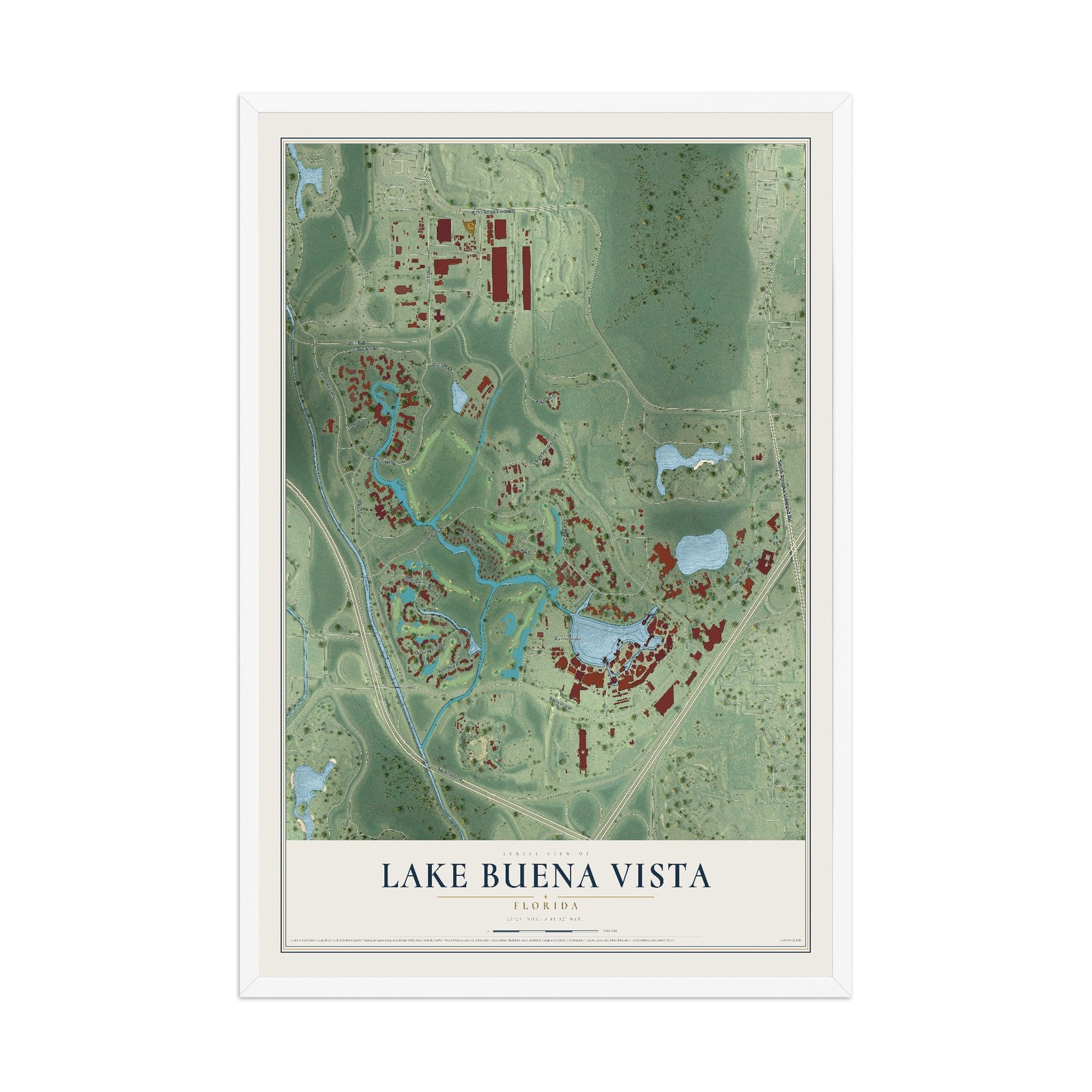 Lake Buena Vista, Florida map print, 12" x 18" W/ White Ayous Wood Frame mockup