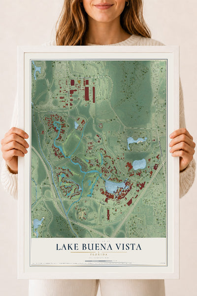 Lake Buena Vista, Florida map print, 18" x 24" W/ White Ayous Wood Frame mockup