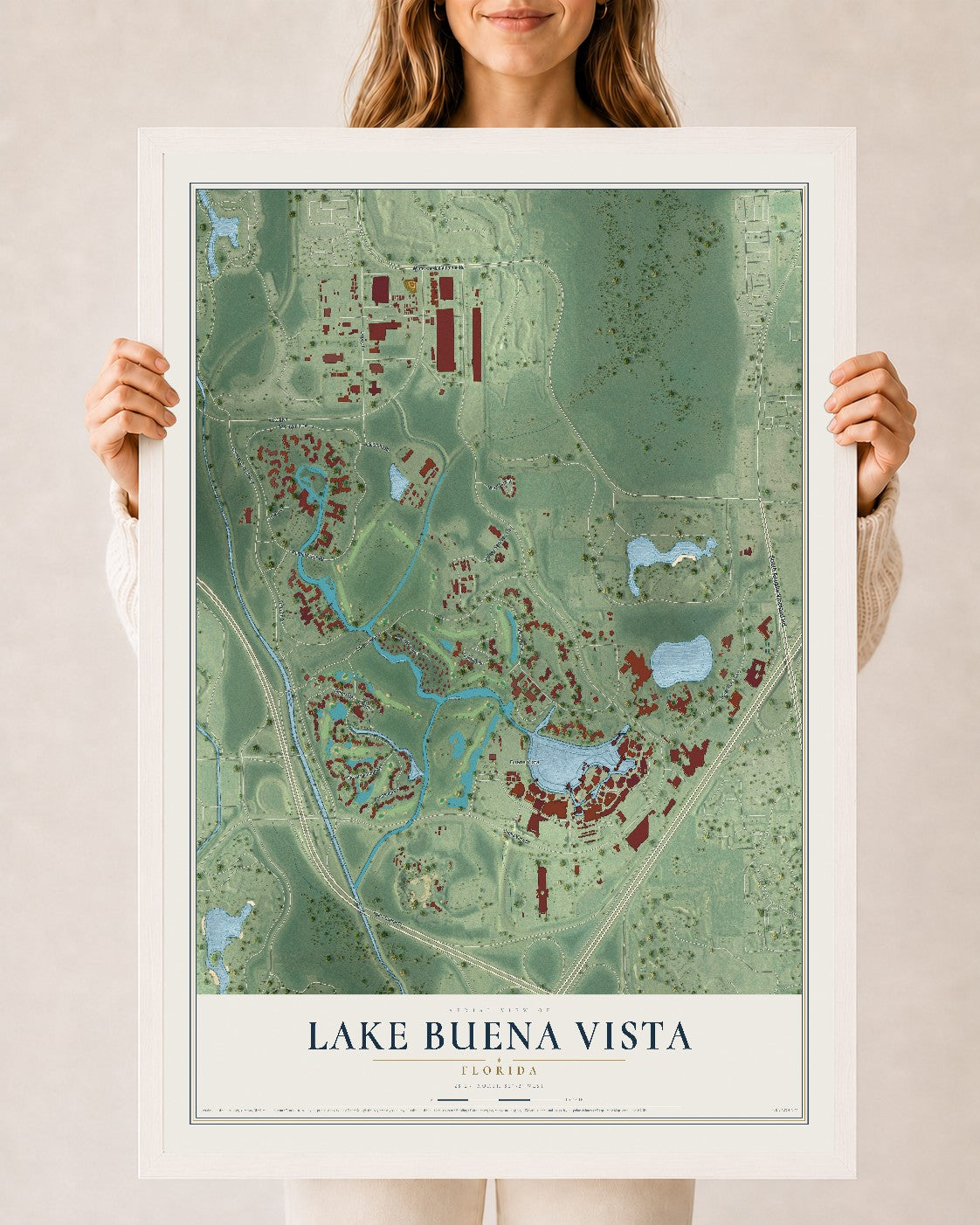 Lake Buena Vista, Florida map print, 24" x 36" W/ White Ayous Wood Frame mockup