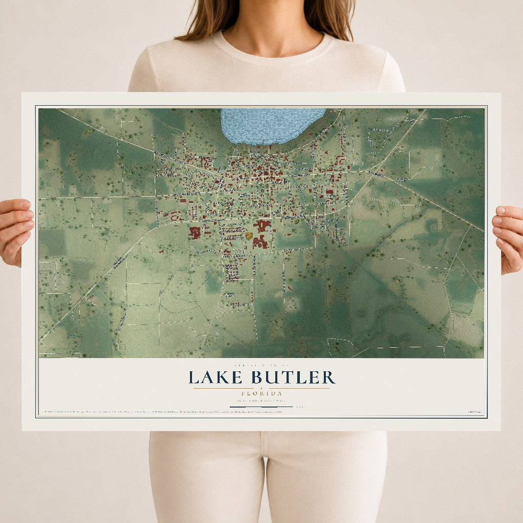 Lake Butler, Florida map print, 18" x 24" Archival Matte Print mockup
