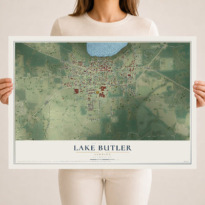 Lake Butler, Florida map print, 18" x 24" Archival Matte Print mockup