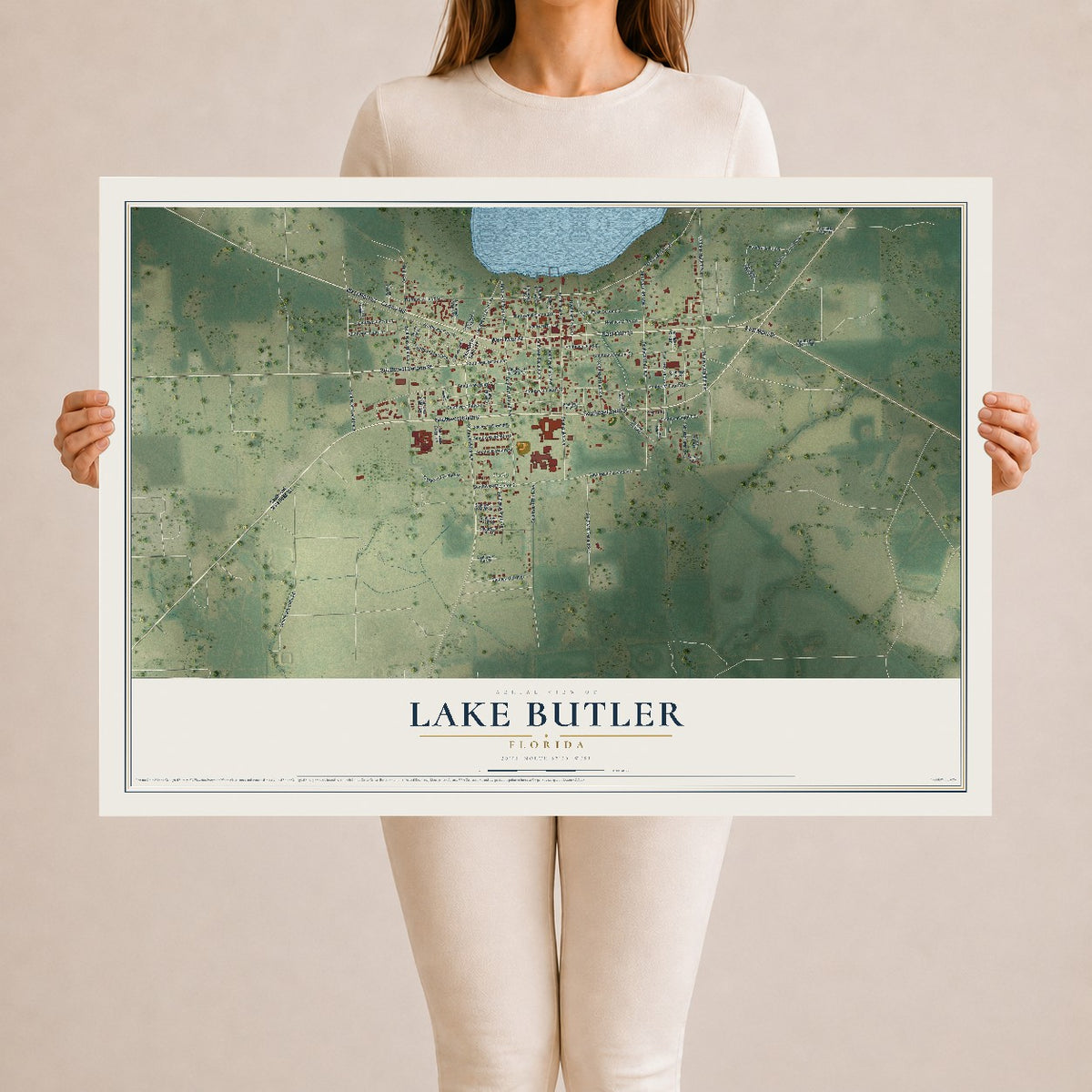 Lake Butler, Florida map print, 24" x 36" Archival Matte Print mockup