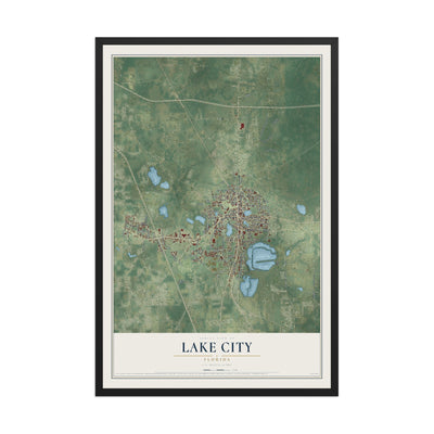 Lake City, Florida map print, 12" x 18" W/ Black Ayous Wood Frame mockup