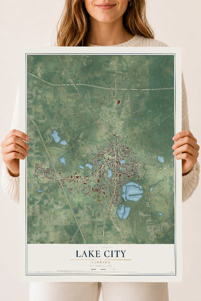 Lake City, Florida map print, 18" x 24" Archival Matte Print mockup