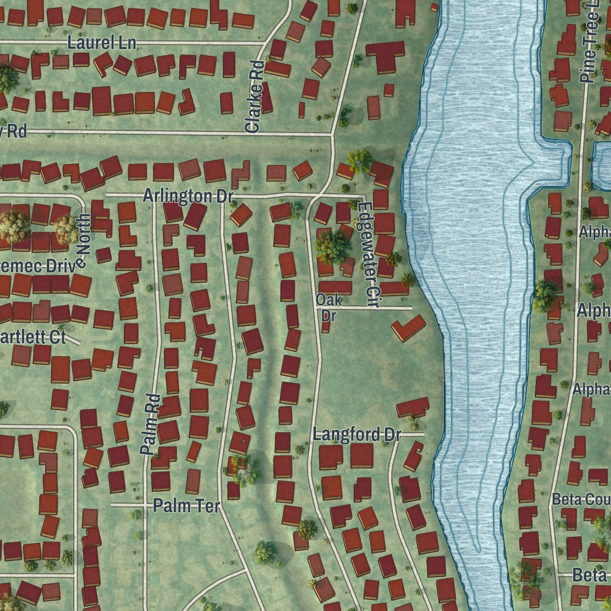 Close-up 2 of the Lake Clarke Shores, Florida map artwork