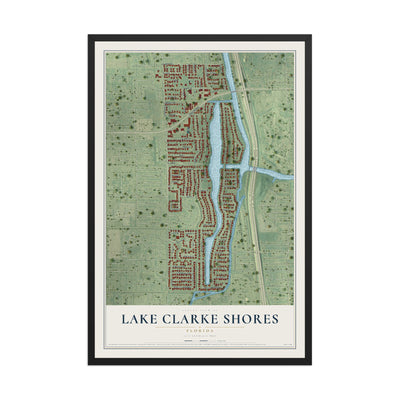 Lake Clarke Shores, Florida map print, 12" x 18" W/ Black Ayous Wood Frame mockup