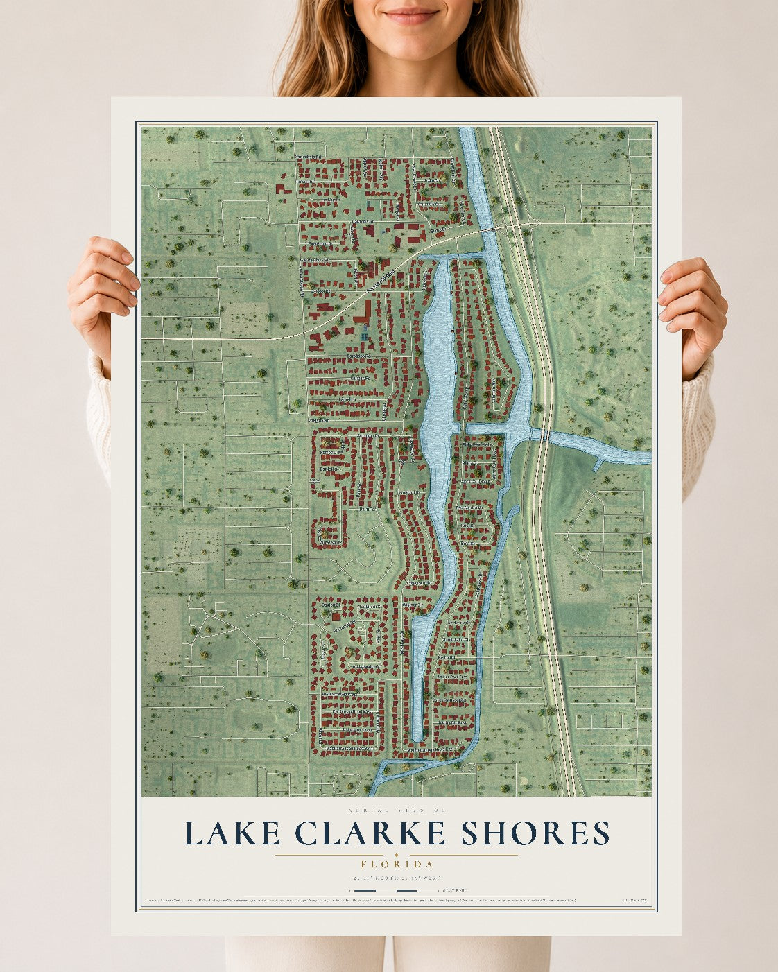 Lake Clarke Shores, Florida map print, 24" x 36" Archival Matte Print mockup