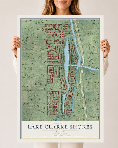 Lake Clarke Shores, Florida map print, 24" x 36" Archival Matte Print mockup