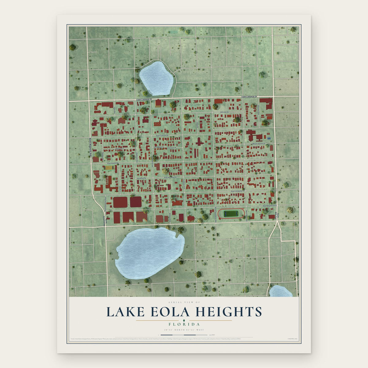 Lake Eola Heights, Florida map print, the full design