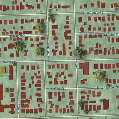 Close-up of the map of Lake Eola Heights, Florida print showing street and building detail