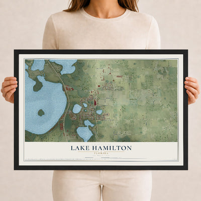 Lake Hamilton, Florida map print, 12" x 18" W/ Black Ayous Wood Frame mockup