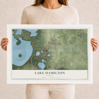 Lake Hamilton, Florida map print, 12" x 18" W/ White Ayous Wood Frame mockup