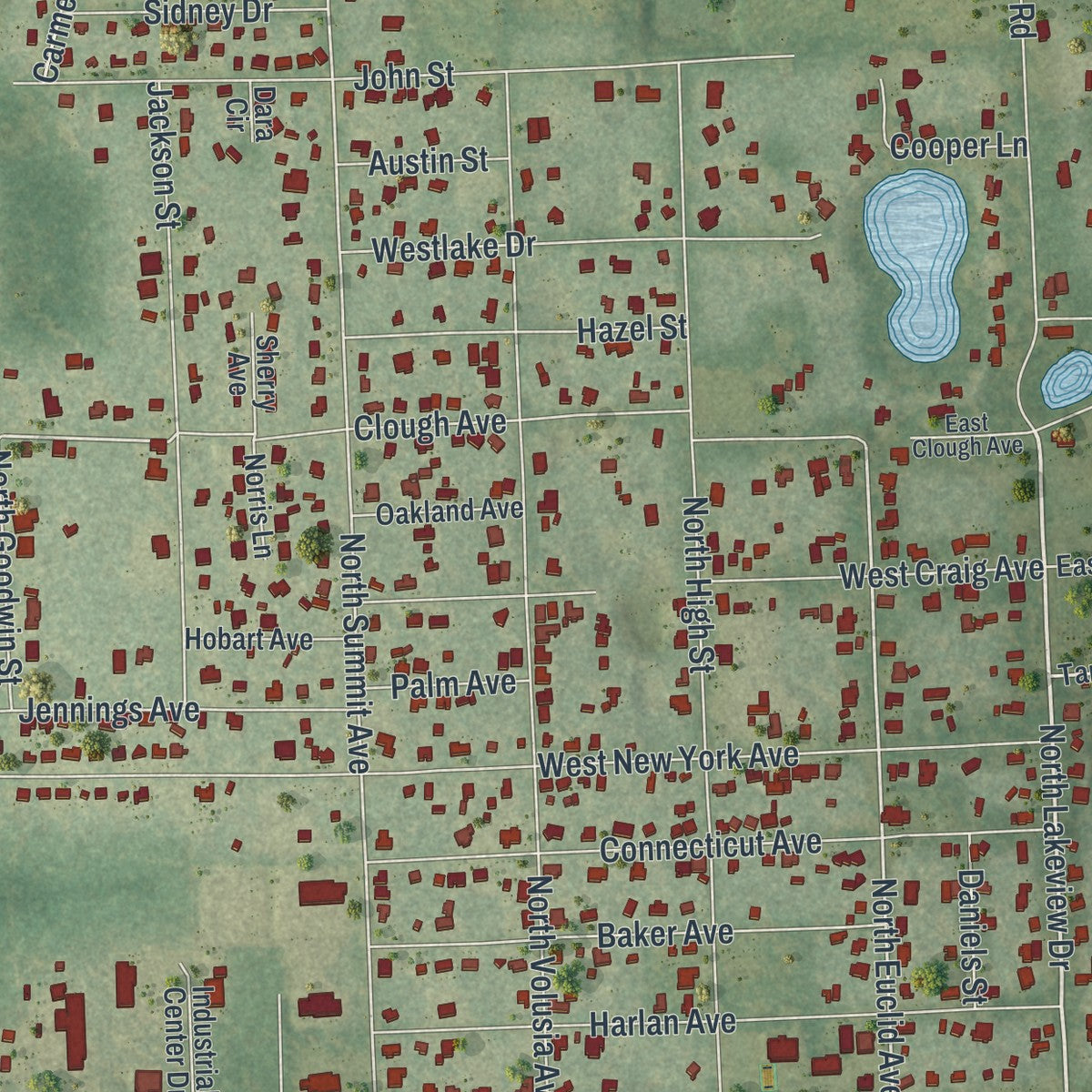 Close-up 1 of the Lake Helen, Florida map artwork