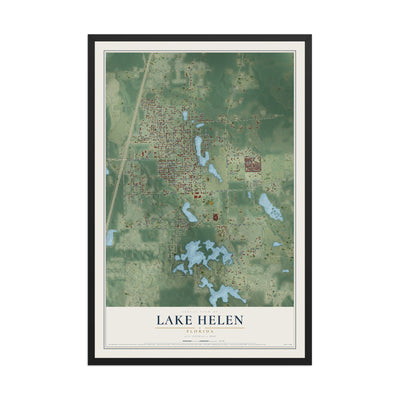 Lake Helen, Florida map print, 12" x 18" W/ Black Ayous Wood Frame mockup