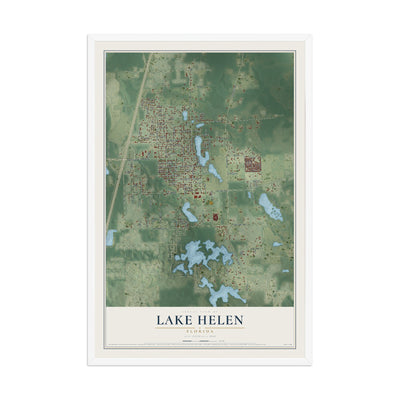Lake Helen, Florida map print, 12" x 18" W/ White Ayous Wood Frame mockup