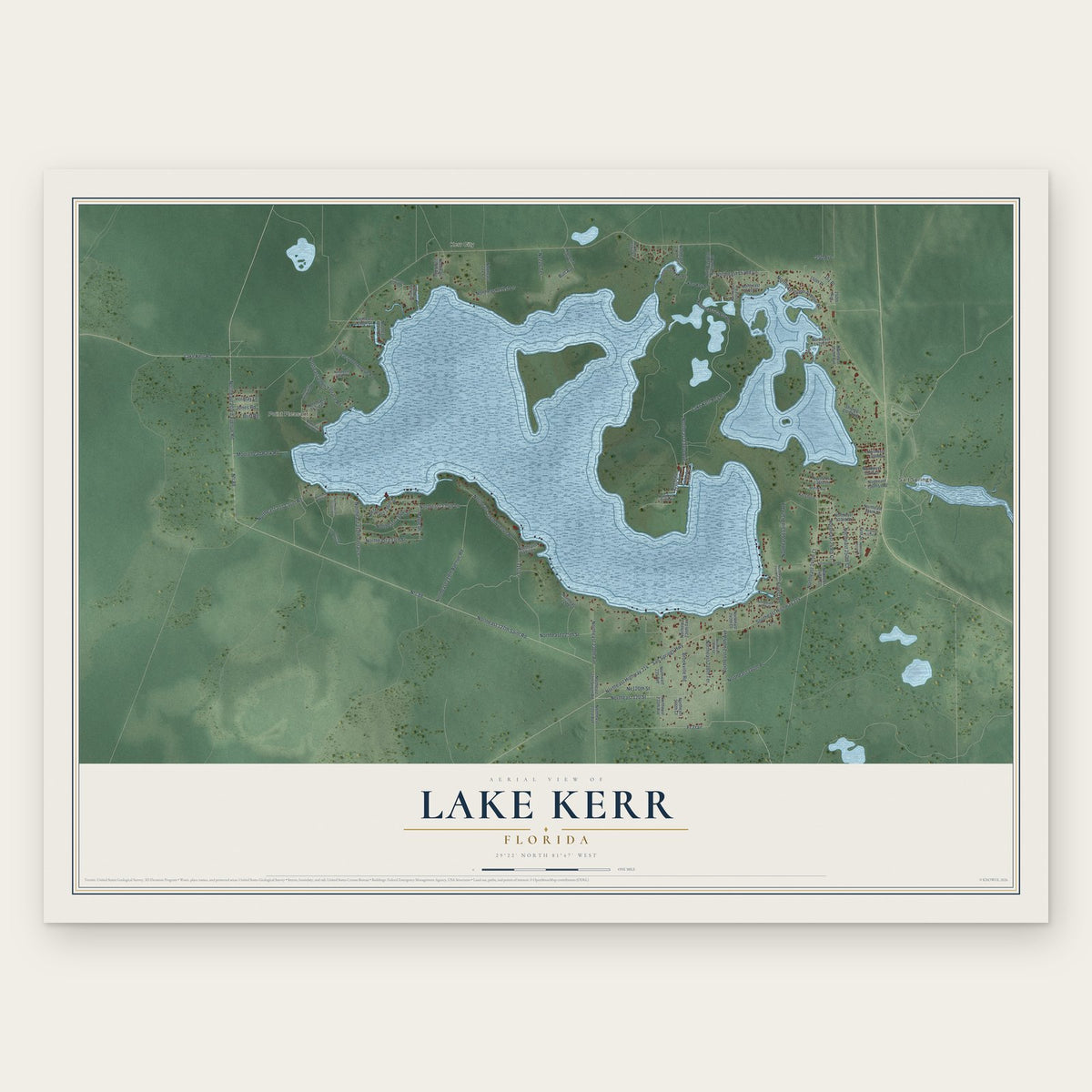 Lake Kerr, Florida map print, the full design