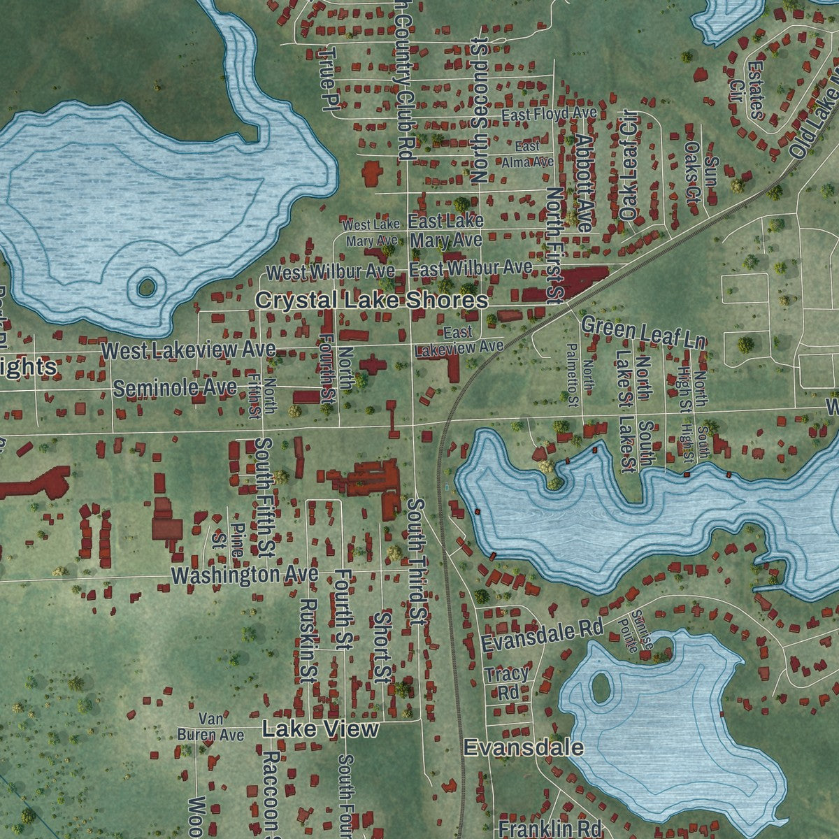 Close-up 2 of the Lake Mary, Florida map artwork