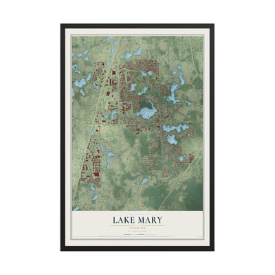 Lake Mary, Florida map print, 12" x 18" W/ Black Ayous Wood Frame mockup