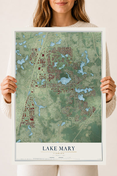 Lake Mary, Florida map print, 18" x 24" Archival Matte Print mockup