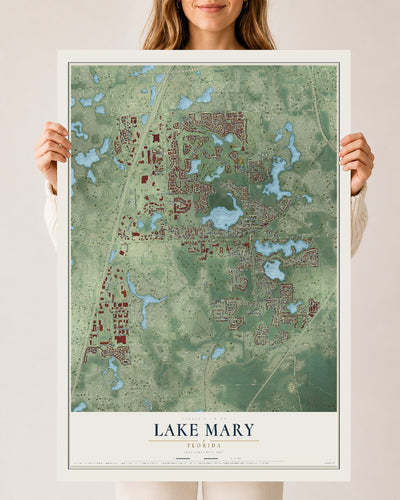 Lake Mary, Florida map print, 24" x 36" Archival Matte Print mockup