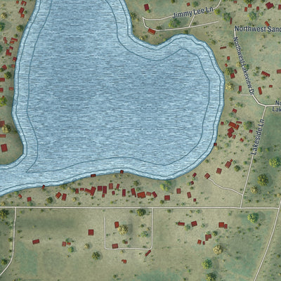 Close-up of the map of Lake Mystic, Florida print showing street and building detail