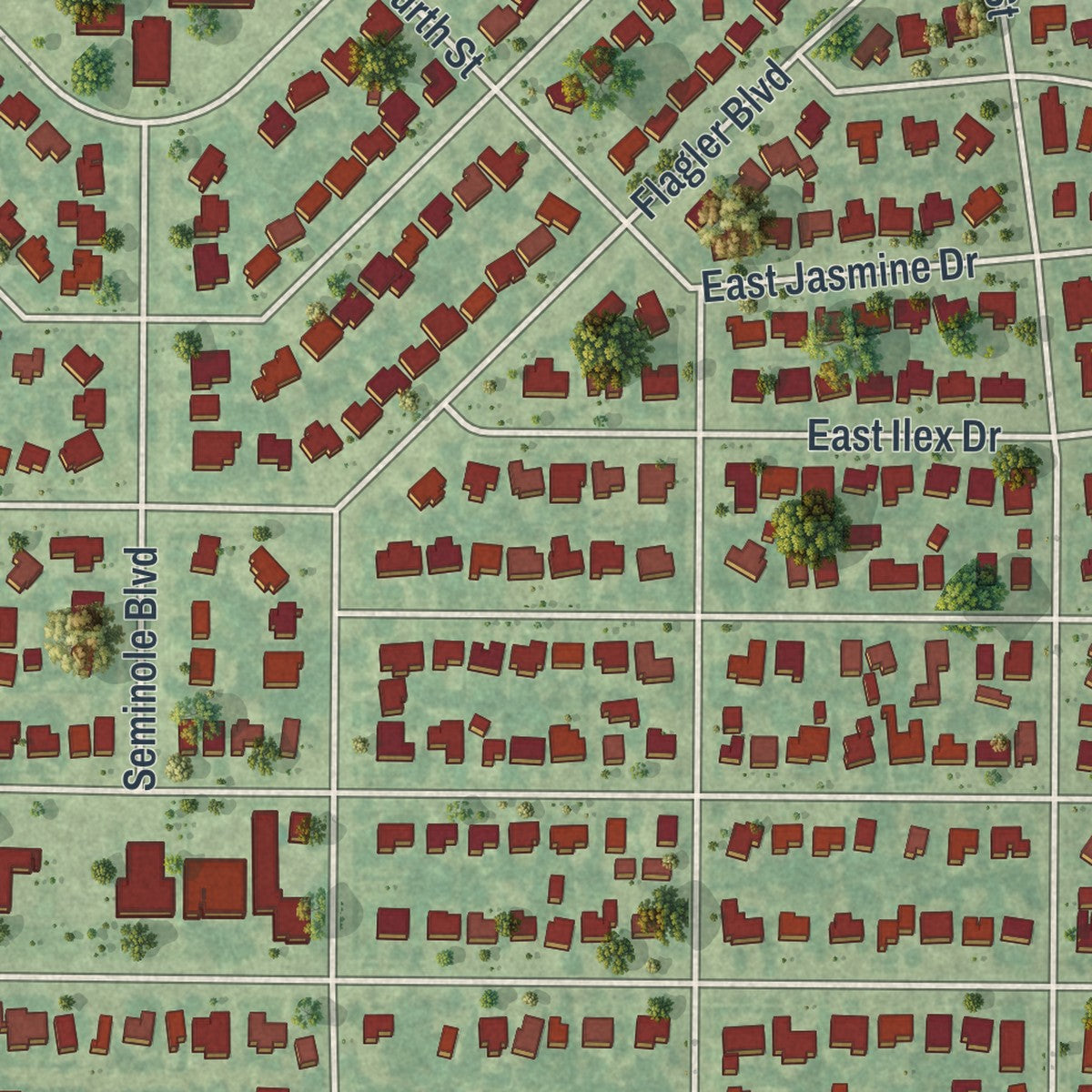 Close-up 1 of the Lake Park, Florida map artwork