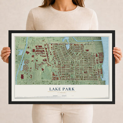 Lake Park, Florida map print, 12" x 18" W/ Black Ayous Wood Frame mockup