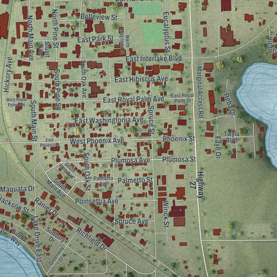 Close-up 1 of the Lake Placid, Florida map artwork
