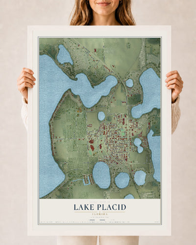 Lake Placid, Florida map print, 24" x 36" W/ White Ayous Wood Frame mockup