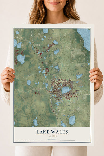 Lake Wales, Florida map print, 18" x 24" Archival Matte Print mockup