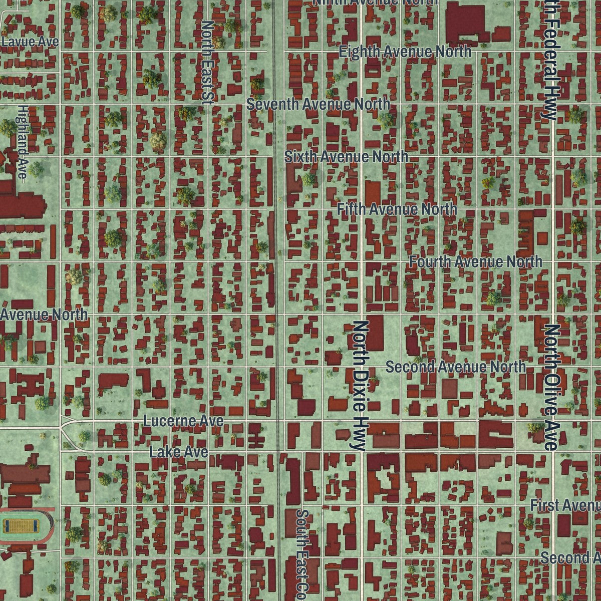Close-up 1 of the Lake Worth Beach, Florida map artwork