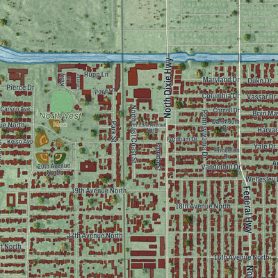 Close-up 2 of the Lake Worth Beach, Florida map artwork