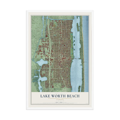 Lake Worth Beach, Florida map print, 12" x 18" W/ White Ayous Wood Frame mockup