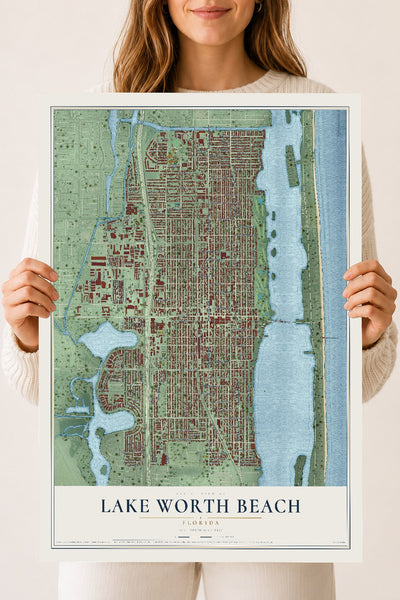 Lake Worth Beach, Florida map print, 18" x 24" Archival Matte Print mockup