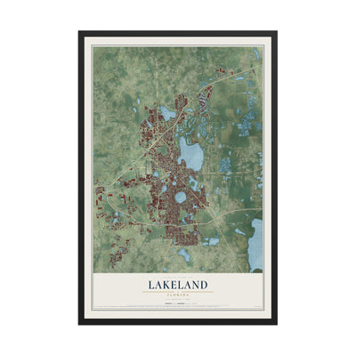 Lakeland, Florida map print, 12" x 18" W/ Black Ayous Wood Frame mockup