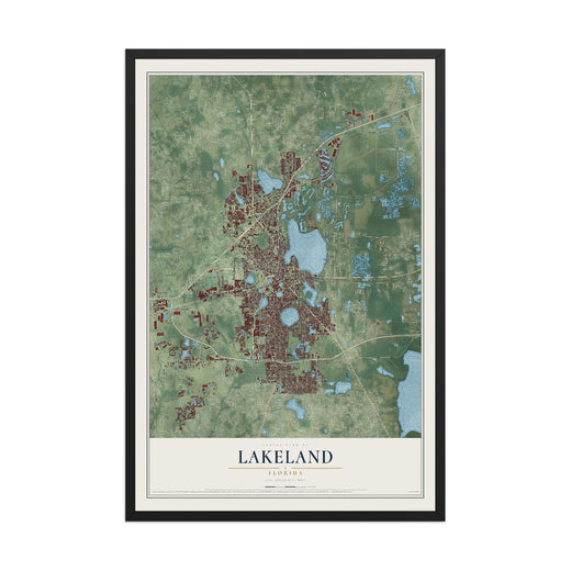 Map of Lakeland, Florida, 12 x 18 inch print in a black wood frame