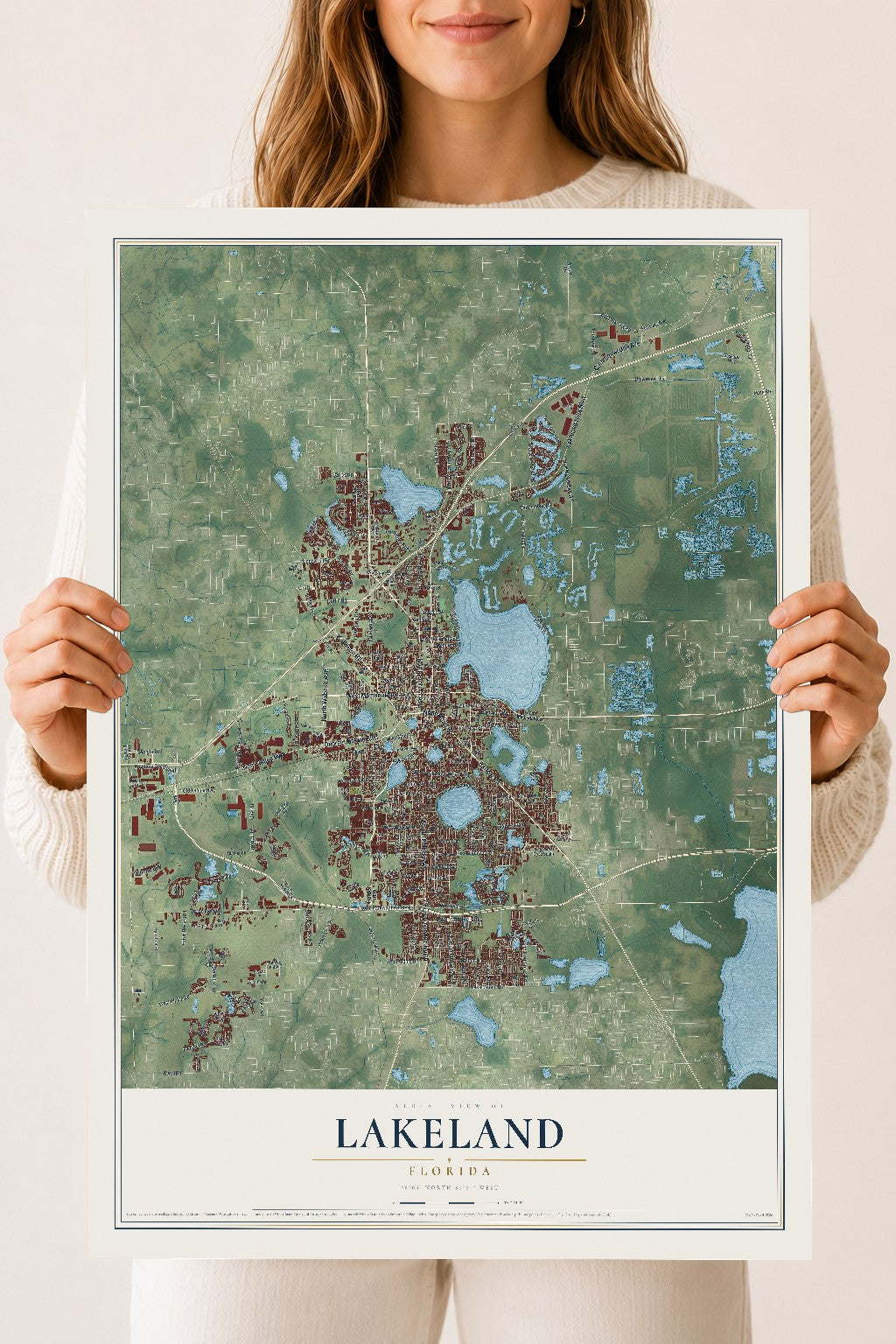 Lakeland, Florida map print, 18" x 24" Archival Matte Print mockup